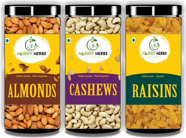 Hobby Herbs Almonds , Cashew & Raisins Combo Pack 300gm ( 3 x 100gm )